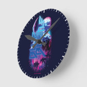 ブルーカブトムシのレトロウェーブシティライト ラウンド壁時計 (傾斜)