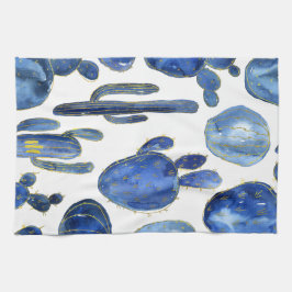 ブルーカボスアートデザートシック金ゴールドイニシャルおもしろい キッチンタオル