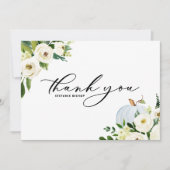 ブルーカボチャと緑の秋の赤ちゃんシャワー サンキューカード (正面)