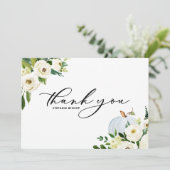 ブルーカボチャと緑の秋の赤ちゃんシャワー サンキューカード (スタンド正面)