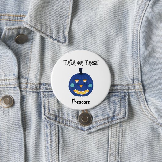 ブルーカボチャハロウィーンのカボチャのちょうちんトリックアンドトリートネーム 缶バッジ (インサイチュ)
