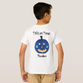 ブルーカボチャハロウィーンのカボチャのちょうちんトリックアンドトリートネーム Tシャツ (裏面フル)