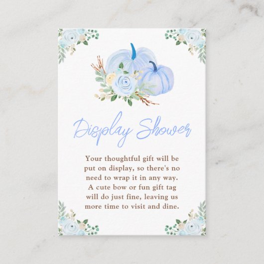 ブルーカボチャフローラディスプレイベビーシャワー エンクロージャーカード (正面)