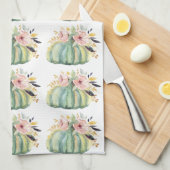 ブルーカボチャフローラ秋水彩エレガントピンク キッチンタオル (四つ折り)