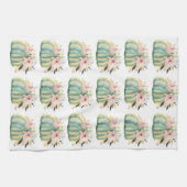 ブルーカボチャフローラ秋水彩エレガントピンク キッチンタオル (横)