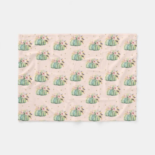 ブルーカボチャフローラ秋水彩エレガント秋 フリースブランケット (正面(横))