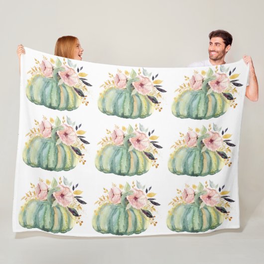 ブルーカボチャフローラ秋水彩エレガント秋 フリースブランケット (インサイチュ)