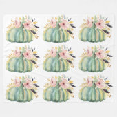 ブルーカボチャフローラ秋水彩エレガント秋 フリースブランケット (正面(横))