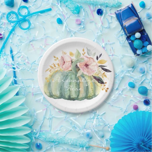 ブルーカボチャフローラ秋水彩エレガント秋 ペーパープレート (パーティー)