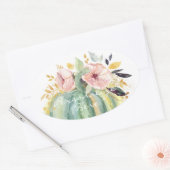 ブルーカボチャフローラ秋水彩エレガント秋 楕円形シール (封筒)