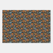 ブルーカボチャ幽霊スカルハロウィーンパターン ラッピングペーパーシート (正面2)