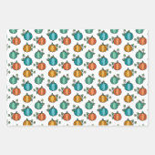 ブルーカボチャ幽霊ハロウィンミックスパターン ラッピングペーパーシート (正面3)