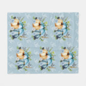 ブルーカボチャ水彩秋 フリースブランケット (正面(横))