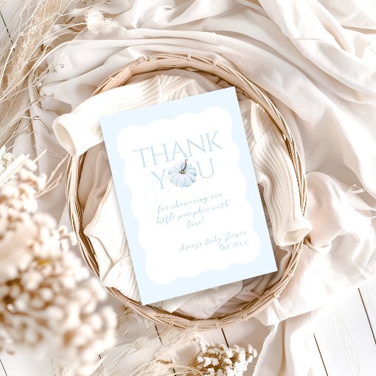 ブルーカボチャ男の子の秋の赤モダンちゃんシャワー サンキューカード