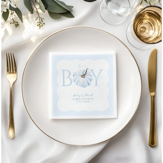 ブルーカボチャ男の子の秋の赤モダンちゃんシャワー スタンダードカクテルナプキン