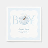 ブルーカボチャ男の子の秋の赤モダンちゃんシャワー スタンダードカクテルナプキン (正面)