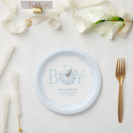 ブルーカボチャ男の子の秋の赤モダンちゃんシャワー ペーパープレート