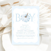 ブルーカボチャ男の子の秋の赤モダンちゃんシャワー 招待状