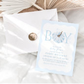 ブルーカボチャ男の子の秋の赤モダンちゃんシャワー 招待状