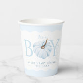 ブルーカボチャ男の子の秋の赤モダンちゃんシャワー 紙コップ (正面)