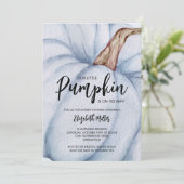 ブルーカボチャ男の子の赤ちゃんシャワーすべて1つ 招待状 (スタンド正面)