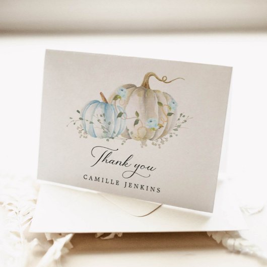 ブルーカボチャ男の子ベビーシャワー折り畳みサンキューカード サンキューカード