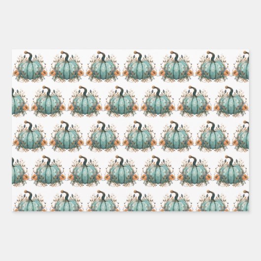 ブルーカボチャ素朴感謝祭紙 ラッピングペーパーシート (正面3)