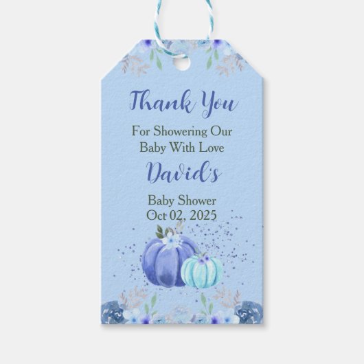 ブルーカボチャ赤ちゃんシャワーありがとうメッセージカード ギフトタグ (正面)