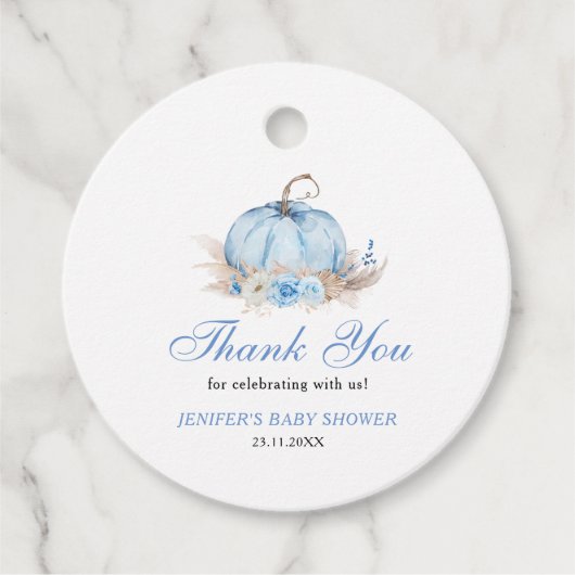 ブルーカボチャ赤ちゃんシャワーありがとう フェイバータグ (正面)