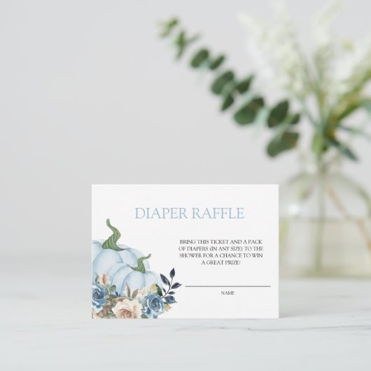 ブルーカボチャ赤ちゃんシャワーおむつラッフル エンクロージャーカード (スタンド正面)