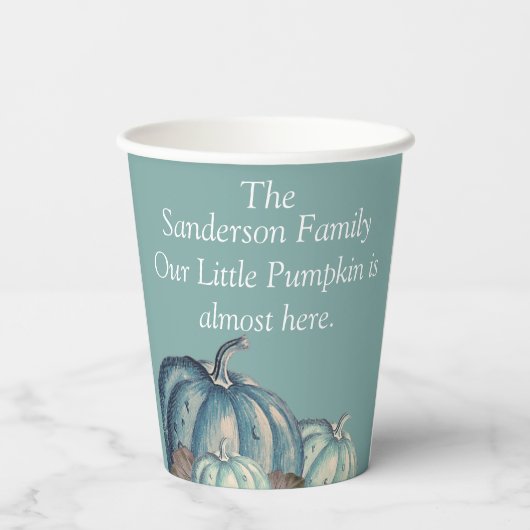 ブルーカボチャ赤ちゃんシャワーパーソナライズされた 紙コップ (裏面)