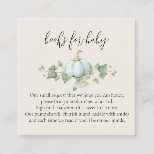 ブルーカボチャ赤ちゃんシャワーブックベビーカード エンクロージャーカード (正面)