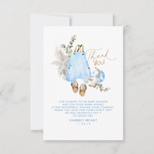 ブルーカボチャ赤ちゃんシャワー少しありがとうありがとう サンキューカード (正面)