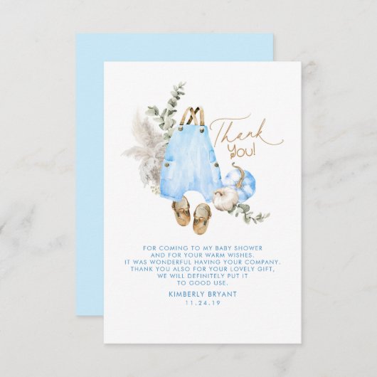 ブルーカボチャ赤ちゃんシャワー少しありがとうありがとう サンキューカード (正面/裏面)