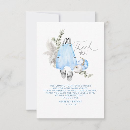 ブルーカボチャ赤ちゃんシャワー少しありがとうありがとう サンキューカード (正面)