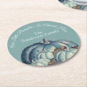 ブルーカボチャ赤ちゃんシャワー ラウンドペーパーコースター (アングル)