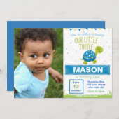 ブルーカメ誕生日招待状と写真 招待状 (正面/裏面)