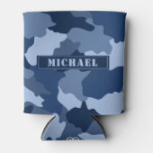 ブルーカモフラージパターンモノグラム名 缶クーラー (正面)