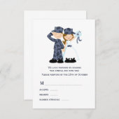 ブルーカモフラージュの花嫁結婚と兵士 出欠カード (正面/裏面)