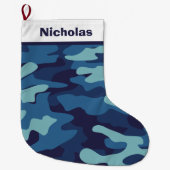 ブルーカモフラージュクールキッズカスタムリトルボーイ ラージクリスマスストッキング (正面)