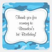 ブルーカモフラージュ誕生日パーティーの好意ラベルボーイ スクエアシール (正面)