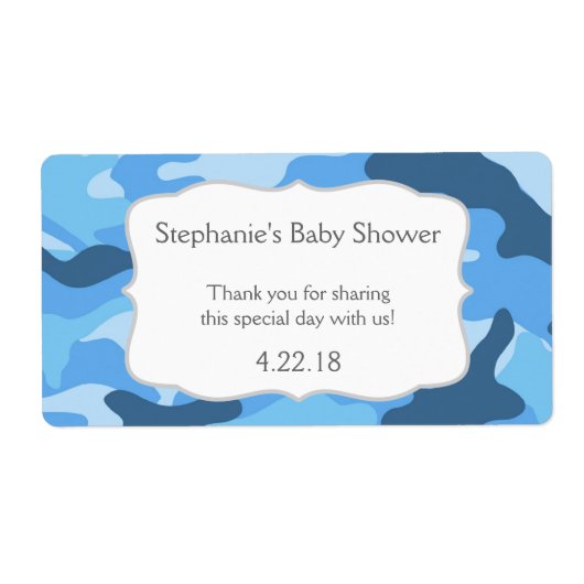 ブルーカモフラージュ迷彩柄ウォーターボトルフェイブ ラベル (正面)