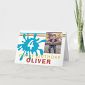 ブルーカラスプラッシュ3フォト誕生日カード子供へ カード (正面)