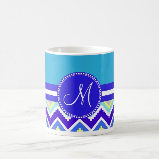 ブルーカラフルアアステカンドスシェブロンチグザグス コーヒーマグカップ (中央)