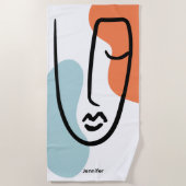 ブルーカラフルオレンジ抽象芸術ラインアート名前をカスタムする ビーチタオル (正面)