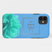 ブルーカラフルグリーンフローラカスタムシルバーイニシャル Case-Mate iPhoneケース (裏面(横))