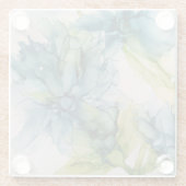 ブルーカラフルグリーンフローラ抽象芸術アート ガラスコースター (裏面)