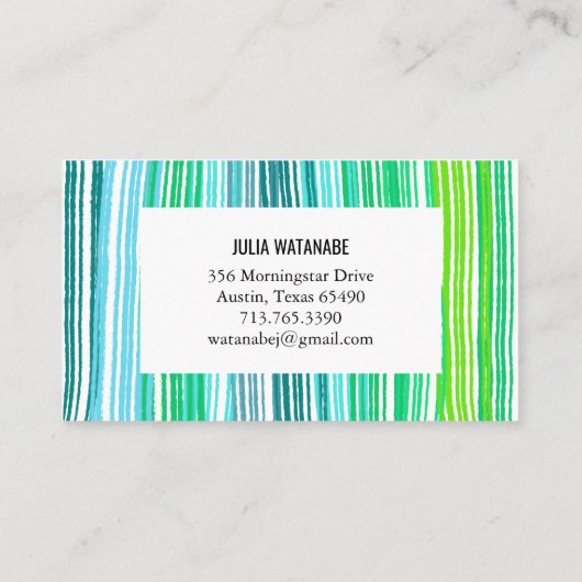 ブルーカラフルグリーンミニマルストライプリスト 名刺 (裏面)