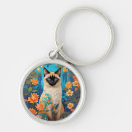 ブルーカラフルシャメネコフローラ キーホルダー