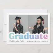 ブルーカラフルタイポグラフィ2025卒業写真 案内状 (正面)